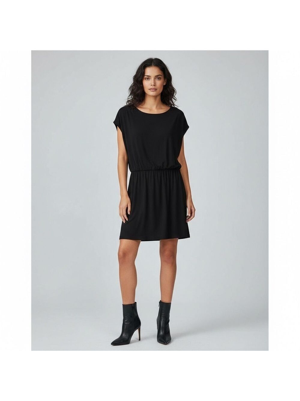 Oak + Fort rayon black dress cap sleeve size XS rounded hem normcore